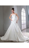 Sleeveless A-Line Sweetheart Ruffles / Beading / Applique Satin Chapel Ivory Lace Up Natural Wedding Dress