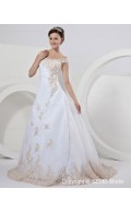 Zipper Ivory Chapel Sleeveless Satin / Organza Spaghetti Straps A-Line Natural Appliques Wedding Dress