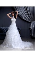 Zipper Ivory Natural Organza / Lace Sleeveless Lace / Beading A-Line / Ball Gown Chapel High Neck Wedding Dress
