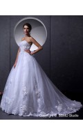 Sleeveless Organza Lace Up Ivory A-Line / Ball Gown Beading / Hand Made Flower / Applique Strapless Chapel Empire Wedding Dress