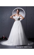 Sweetheart Sleeveless A-Line / Ball Gown Tull Chapel Zipper Ivory Empire Beading / Ruffles Wedding Dress