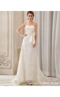 Chapel Lace Up Column / Sheath Sleeveless Satin Sweetheart Ivory Beading / Applique Empire Wedding Dress