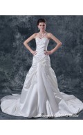 Sweetheart Cathedral Beading / Applique Sleeveless Natural Lace Up A-Line Satin Ivory Wedding Dress