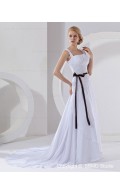 A-Line Sleeveless Empire Chiffon Ivory Square Court Beading / Applique Lace Up Wedding Dress