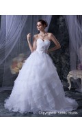 Lace Up Short Sleeve Court A-Line / Ball Gown Beading / Cascading-Ruffles Organza Ivory Natural Sweetheart Wedding Dress