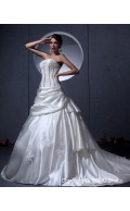 Sweep Ivory Applique / Beading / Buttons Sleeveless A-Line / Ball Gown / Princess Natural Bateau Zipper Satin Wedding Dress