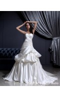 Applique / Cascading-Ruffles Empire A-Line Ivory Satin Sweetheart Sleeveless Court Lace Up Wedding Dress