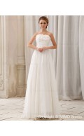 Zipper Sleeveless Natural Ivory Chiffon A-Line Court Strapless / Bateau Ruffles / Beading / Hand Made Flower Wedding Dress