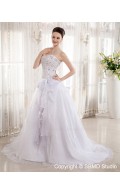 Natural Sweetheart Beading / Bow / Applique Sleeveless Ivory Satin / Organza A-Line Chapel Zipper Wedding Dress