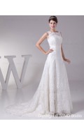 Court Lace Lace Up Lace / Satin / Tulle Sleeveless Empire Bateau Ivory A-line Wedding Dress