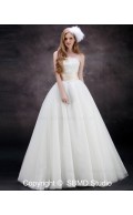 Lace Up Empire Applique / Beading Satin / Tulle Ivory A-line Floor-length Sleeveless Strapless / Bateau Wedding Dress