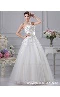 Ivory Satin / Organza A-line Strapless / Beading / Hand Made Flowers Zipper Empire Sleeveless Floor-length Bateau Wedding Dress