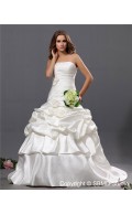 Court Strapless / Zipper Natural Cascading-Ruffles / Hand Made Flowers A-Line Satin Bateau Ivory Sleeveless Wedding Dress