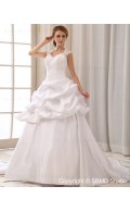 Embroidery / Cascading-Ruffles A-Line Sweetheart Zipper Court Sleeveless Dropped Ivory Satin Wedding Dress