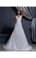 Ruffles Ivory Sleeveless V Neck A-Line Taffeta Natural Court Lace Up Wedding Dress