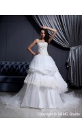 Applique / Beading / Cascading-Ruffles Ivory Sweetheart Cathedral Natural Sleeveless Satin / Organza A-line Lace Up Wedding Dress