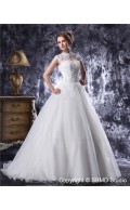Beading / Applique Ivory A-Line / Ball Gown Floor-length Zipper Natural Organza / Satin High Neck Sleeveless Wedding Dress
