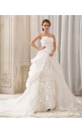 Empire Sweetheart Ivory Taffeta Ruffles / Hand Made Flower Zipper Sleeveless Court A-Line / Ball Gown Wedding Dress