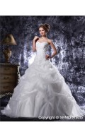 Sweetheart Chapel Ivory Natural Lace Up Sleeveless Organza / Satin Beading / Applique / Cascading-Ruffles A-Line / Ball Gown Wedding Dress