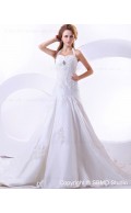 Beading / Applique A-line Natural Halter Taffeta Cathedral Lace Up Ivory Sleeveless Wedding Dress