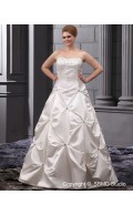 Beading / Applique A-line / Plus Natural Satin Strapless Sleeveless Zipper Size Ivory Court Wedding Dress