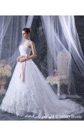 Empire A-line Ivory Sleeveless Lace / Beading / Applique Satin / Organza Halter Zipper Court Wedding Dress