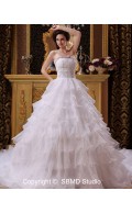 Zipper Ivory Organza Cathedral Empire Strapless / Bateau Sleeveless Beading / Ruffles A-Line / Ball Gown Wedding Dress