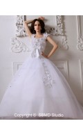 Beading / Bow / Ruffles / Hand Made Flower Sweep Zipper A-Line / Ball Gown Natural Scoop Ivory Satin / Tulle Sleeveless Wedding Dress