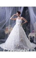 Hand Made Flower / Ruffles Ivory Satin / Taffeta A-line Empire Zipper Sleeveless Sweetheart Chapel Wedding Dress