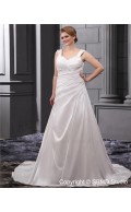 Beading / Ruffles Ivory Size Straps A-line / Plus Empire Lace Up Sleeveless Satin Court Wedding Dress