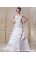 Sleeveless Ivory Sweep Satin / Organza A-line / Plus Lace Up Ruffles / Beading Empire Size Sweetheart Wedding Dress