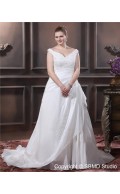 Court V Neck Ruffles / Applique / Beading Taffeta Empire Ivory Lace Up Size Sleeveless A-line / Plus Wedding Dress