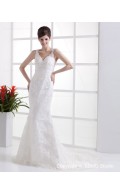 Ivory Empire V Neck Zipper Lace / Ruffles Column / Sheath Cathedral Sleeveless Satin Wedding Dress