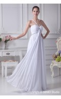 Sweetheart / One Shoulder A-line Chiffon Sweep Sleeveless Beading / Ruffles Ivory Zipper Empire Wedding Dress