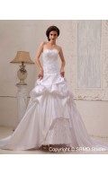 Sweetheart Lace / Cascading-Ruffles A-line Chapel Satin Ivory Sleeveless Natural Lace Up Wedding Dress