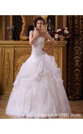 Sleeveless Floor-length Organza Natural Ivory Strapless / Bateau Lace Up A-Line / Ball Gown Applique / Beading / Cascading-Ruffles Wedding Dress