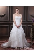 A-line / Plus Sweetheart Organza Applique / Beading / Cascading-Ruffles Empire Chapel Size Ivory Sleeveless Lace Up Wedding Dress