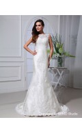 Empire Zipper Lace / Applique / Beading Sleeveless Ivory Chapel A-line Satin / Lace Jewel Wedding Dress