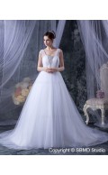 Ruffles / Beading Ivory Sleeveless Empire Zipper A-line Square Court Tulle Wedding Dress