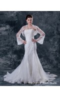 Sleeve Sweetheart Long Ivory Natural Satin A-line Chapel Beading / Applique Zipper Wedding Dress