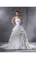 Ruffles / Applique / Beading Empire Satin / Taffeta A-line Court Zipper Sleeveless Strapless / Bateau Ivory Wedding Dress