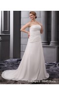 Strapless Sleeveless Ivory Satin / Chiffon Lace Up Embroidery / Ruffles / Beading A-line / Plus Empire Court Size Wedding Dress