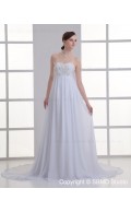 Sweetheart A-line Court Sleeveless Zipper Chiffon Ivory Beading Empire Wedding Dress