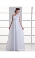 Ivory Zipper Chiffon One Shoulder Floor-length Empire Sleeveless Ruffles / Hand Made Flower A-line Wedding Dress