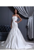 Lace Up A-line Satin Sleeveless Strapless / Sweetheart Court Ivory Embroidery Empire Wedding Dress