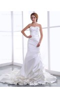 Sweetheart Ruffles / Beading / Appliques Sleeveless A-line Court Natural Lace Up Satin Ivory Wedding Dress