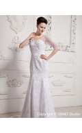 Natural Sweep Ivory Sleeve Short Applique / Lace Lace / Satin Sweetheart Zipper A-line Wedding Dress