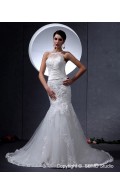 A-line High Neck Chapel Lace Zipper Sleeveless Ivory Organza / Satin Empire Wedding Dress