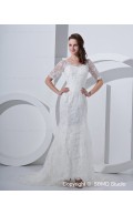 Embroidery Zipper V Neck Natural Satin / Lace Ivory Court Sleeve Short A-line Wedding Dress