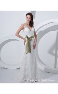 Applique / Beading / sash Zipper Satin / Tulle A-line Sweetheart Sleeveless Floor-length Ivory Empire Wedding Dress